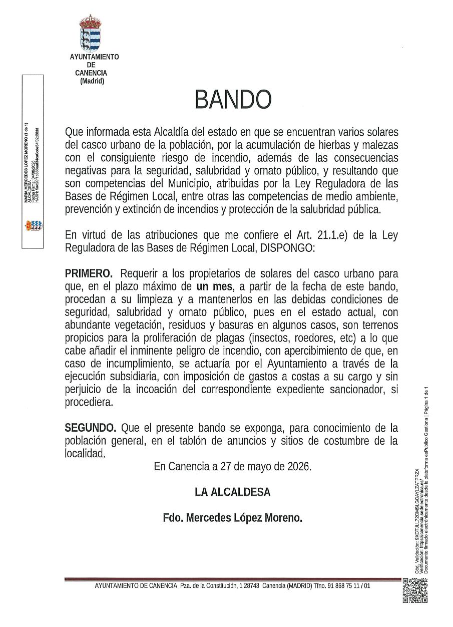 Bando desbroce parcelas Canencia 2026