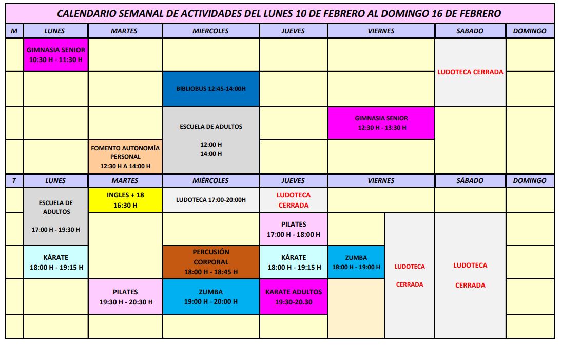 Calendario semanal 10 16 feb 2025