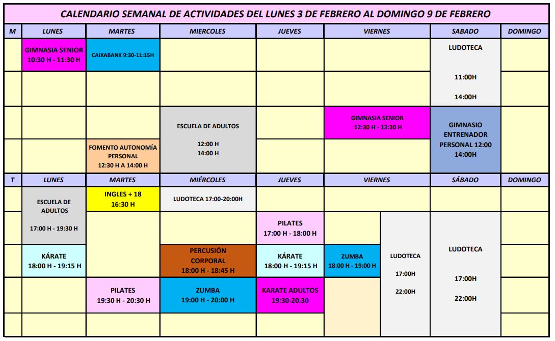 Calendario semanal 2 semana FEB 2025