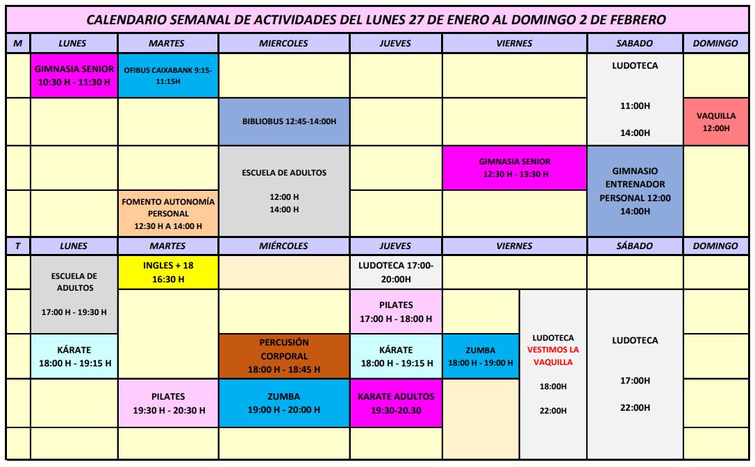 calendario semanal Canencia 20250127