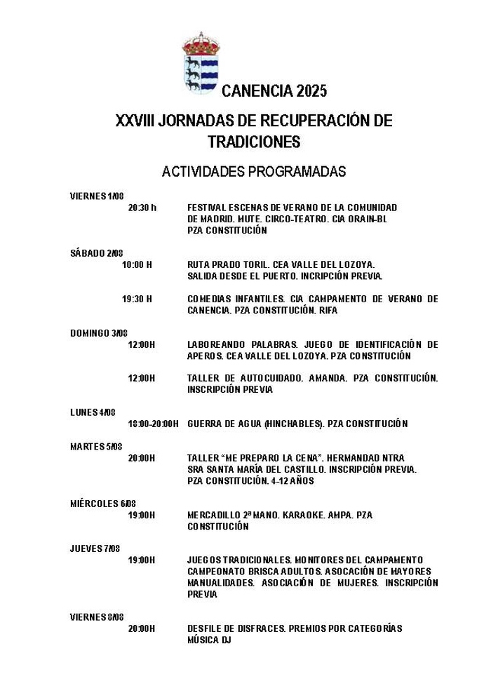 XXVIII Recuperacion tradiciones Canencia Programa 2025