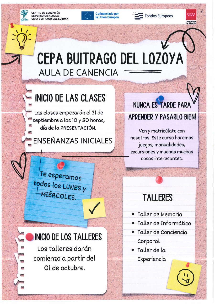 Talleres CEPA Buitrago aula Canencia 2026 27