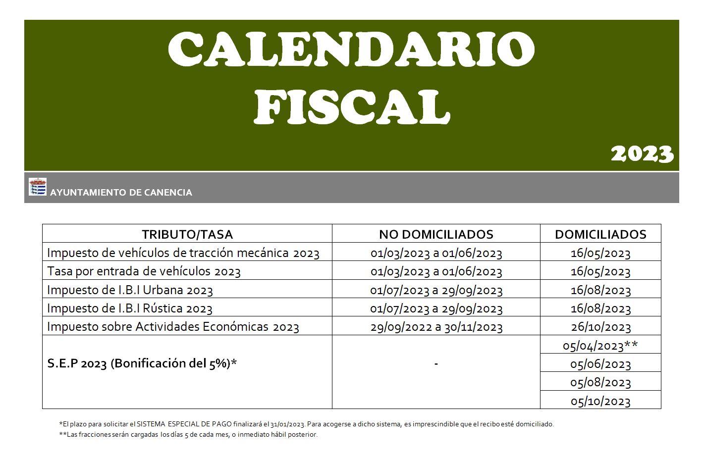 Calendario fiscal 2023